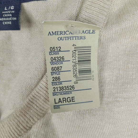 American Eagle Outfitters Sweater Mens Large Beige Knit V-Neck Sweatshirt - Picture 4 of 12